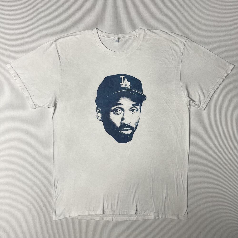 Kobe Bryant Shirt Mens L White LA Baseball Portrait Face Graphic Tee Black Mamba
